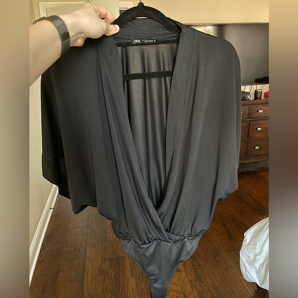 ZARA black deep v cut bodysuit
